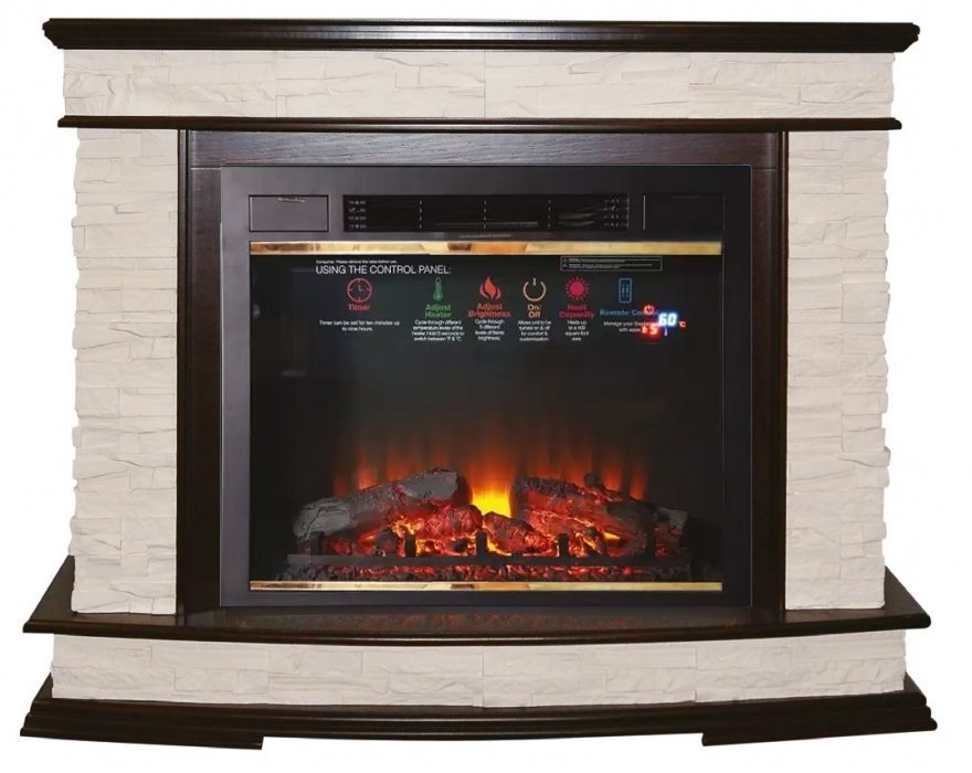 Каминокомплект Interflame Памир сланец коньячный дуб с очагом Sirius 30 LED FX Brass
