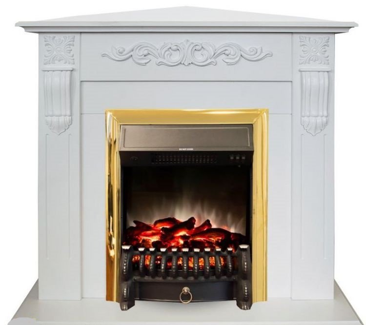 Каминокомплект RealFlame Dominica Corner STD/EUG WT с очагом Fobos Lux Brass S
