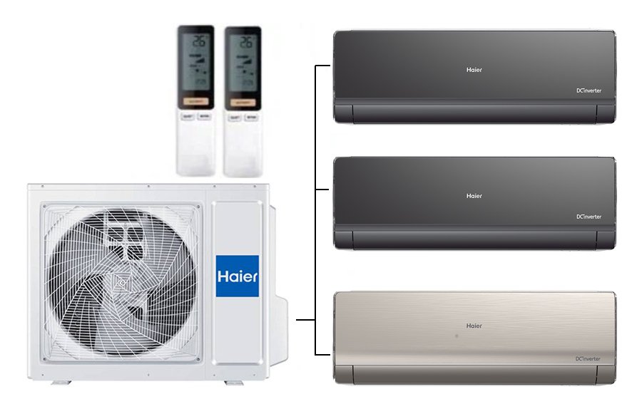 Мульти сплит-система на 3 комнаты 35+35+35 м2 Haier 2х AS12NS6ERA-B+AS12NS6ERA-G/3U70S2SR5FA Lightera Super Match с Wi-Fi модулем ESP32