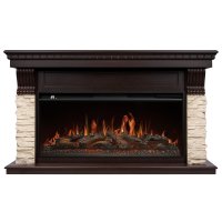 Каминокомплект Royal Thermo Aurora RTFP/P-AR40LS + портал Firelight Michigan 42/40/36 камень молочный/шпон темный дуб
