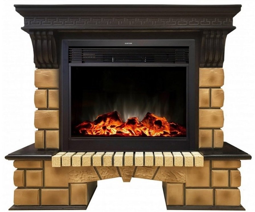 Каминокомплект RealFlame Stone Brick 26 с очагом MoonBlaze LUX Black/Brass