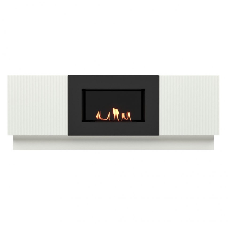 Тумба с биокамином Firelight BFP/P-1400L белый+набор керамических дров сосна