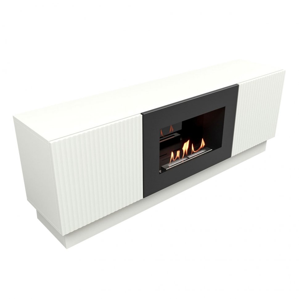 Тумба с биокамином Firelight BFP/P-1400L белый+набор керамических дров сосна
