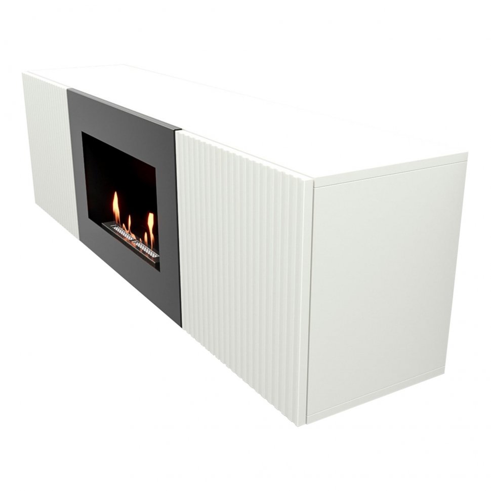 Тумба с биокамином Firelight BFP/P-1400L белый+набор керамических дров сосна