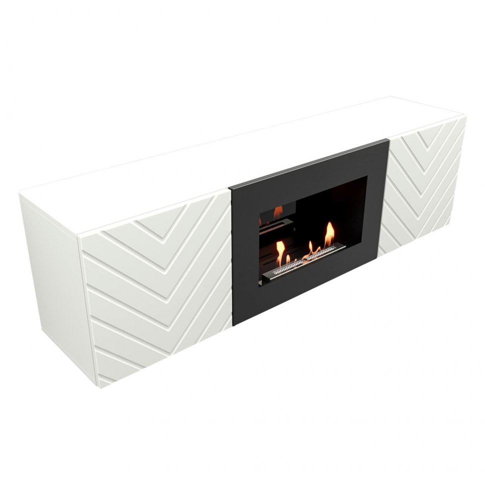 Тумба с биокамином Firelight BFP/P-1400V белый+набор керамических дров береза