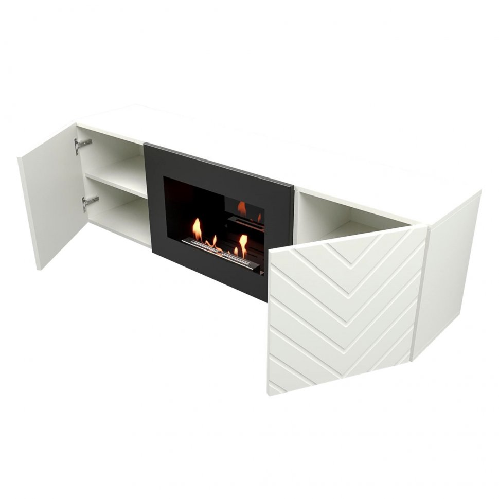 Тумба с биокамином Firelight BFP/P-1400V белый+набор керамических дров береза