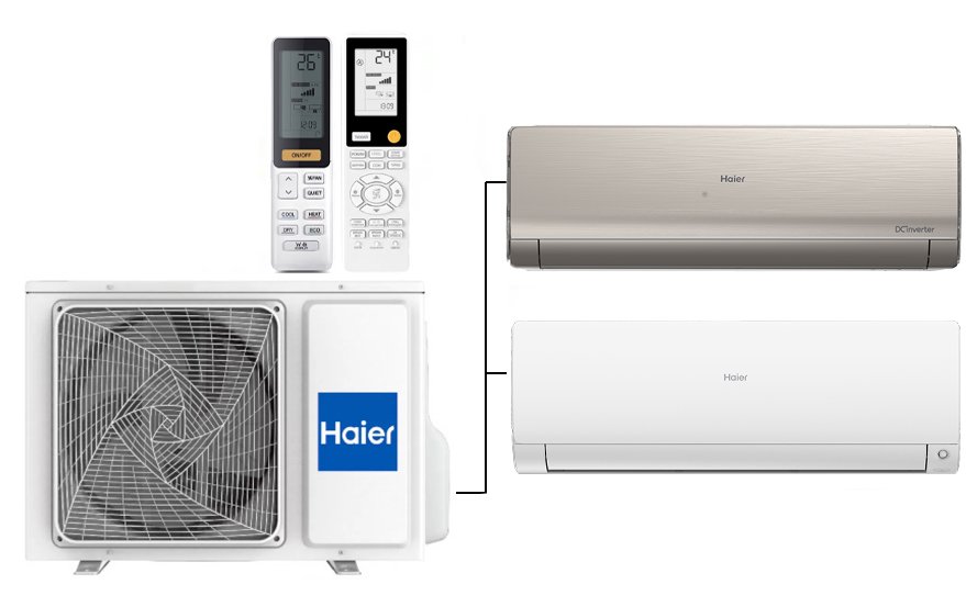 Мульти сплит-система на 2 комнаты 35+70 м2 Haier Lightera AS12NS6ERA-G+Flexis SM AS70S2SF2FA-W/3U70S2SR5FA c Wi-Fi модулем ESP32