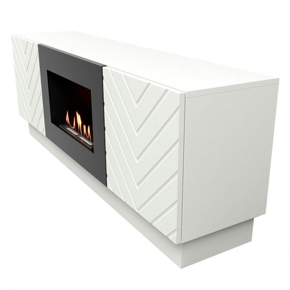 Тумба с биокамином Firelight BFP/P-1400V белый+набор керамических дров ель